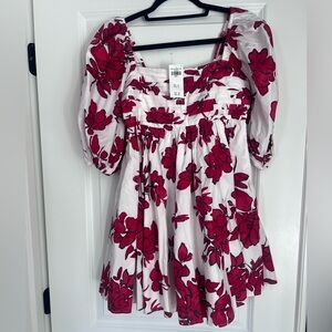 Abercrombie & Fitch Red White Floral Puff Sleeve Mini Dress Small NWT